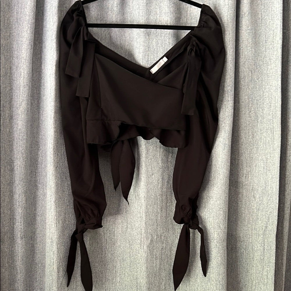 Tie One On Black Wrap Crop Top